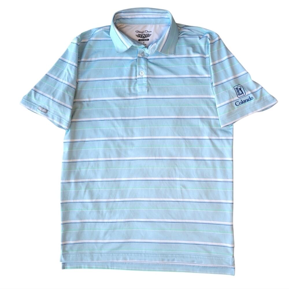 Straight Down Golf Polo Striped Blue Colorado TPC Men’s Small